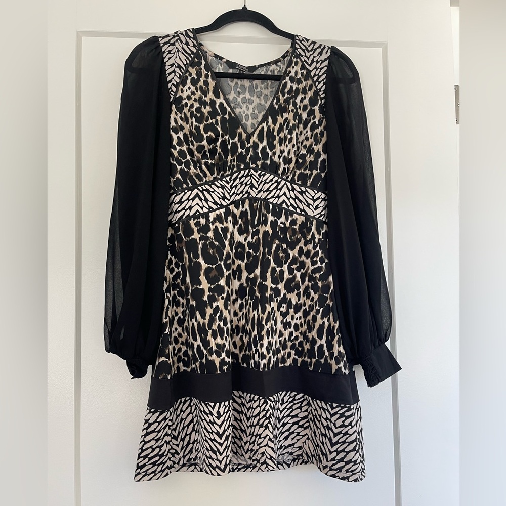 Elegant Black and White Animal Print Dress